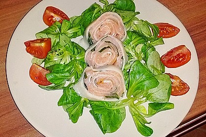 Mozzarella - R&ouml;llchen mit Lachs auf Rauke 28