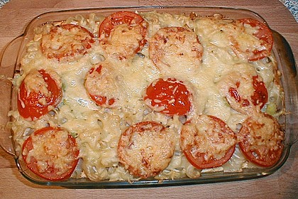 Nudelauflauf mit Schinken und Porree