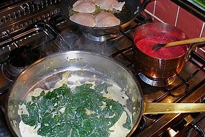 Edelfische auf Blattspinat in Rote Bete-Sauce