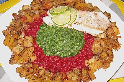 Edelfische auf Blattspinat in Rote Bete-Sauce 3