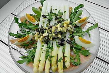 Spargel mit Oliven - Ei - Sauce