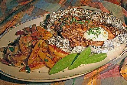 Kotelett mit Kr&auml;uterpilzen in Alufolie