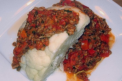 Blumenkohl mit scharfer Hackfleischsauce