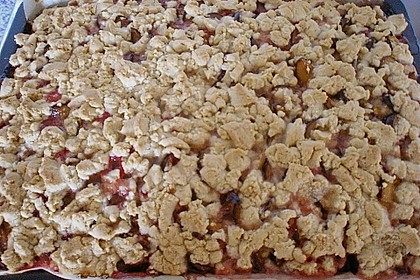Pflaumenkuchen mit Streuseln auf dem Blech 14
