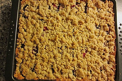 Pflaumenkuchen mit Streuseln auf dem Blech 11