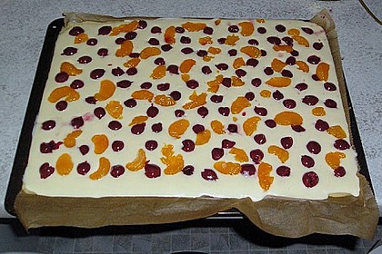 Saftiger K&auml;sekuchen mit Fr&uuml;chten