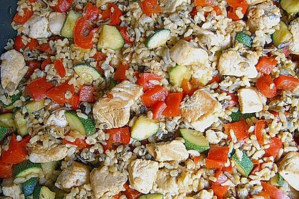 Puten - Reis Pfanne mit Paprika und Zucchini
