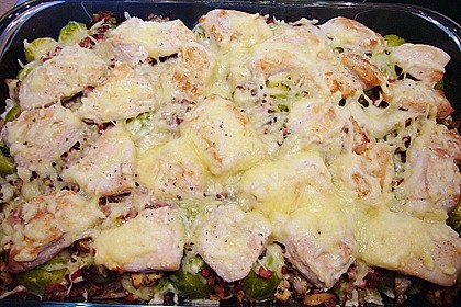 Rosenkohl und H&auml;hnchen mit K&auml;sehaube