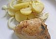 Arabisches Zitronen - Knoblauch Huhn mit Kartoffeln und Zwiebeln