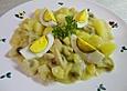 Eier auf Kartoffeln und Champignons