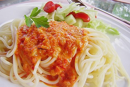 Spaghetti mit Paprika - Rahm - Sauce 3