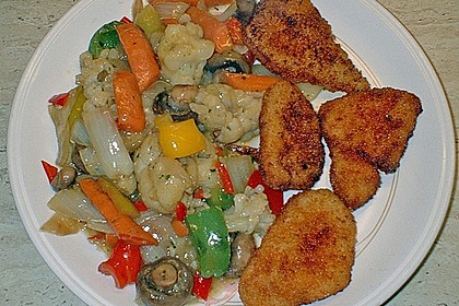 Gem&uuml;seplatte mit kleinen Schweineschnitzeln 8