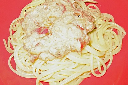 Spaghetti mit Frischk&auml;se - Thunfisch - Sauce 9
