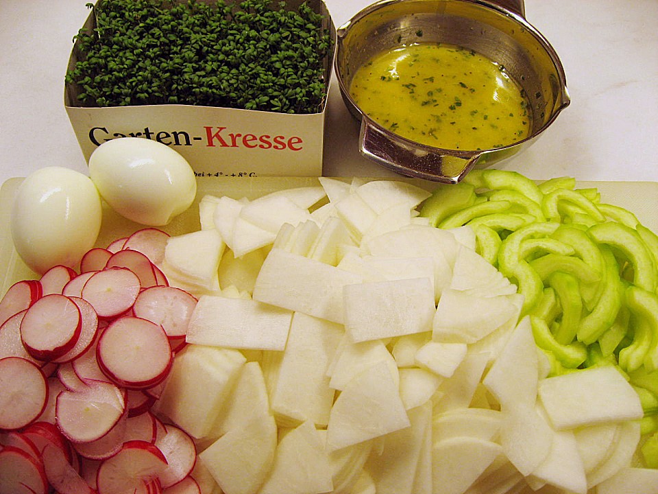 Rettich - Radieschen - Salat mit Senf - Dressing (Rezept mit Bild ...