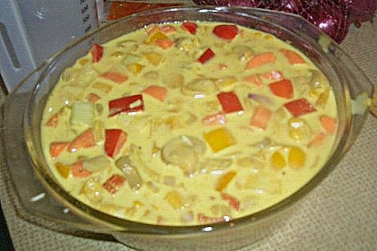 Bunter Gem&uuml;seauflauf mit Paprika, Champignons, Schinken und Reis 1