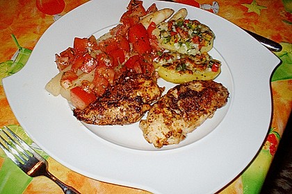 Hendlbrust mit gebratenem Spargel und Tomatenkonfit