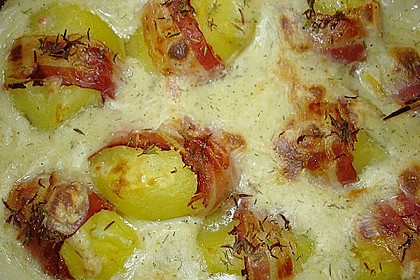 Speckkartoffeln in Käse - Sahne - Sauce 4