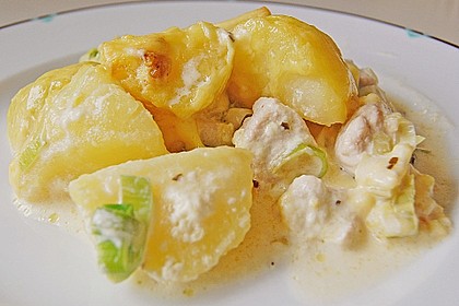 Gebackene Kartoffeln mit Lauch und Hähnchen 4