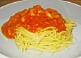 Spaghetti zu Tomaten - Mango - Sauce mit Garnelen