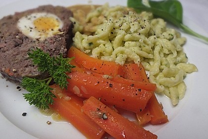 Falscher Hase mit glacierten Möhren und Spätzle 1