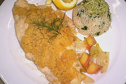 Pangasiusfilet mit Limettenkruste und glasiertem Radicchio - Apfelgem&uuml;se