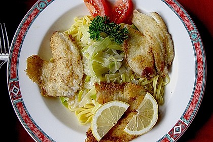 Fischfilet mit Porree - Nudeln