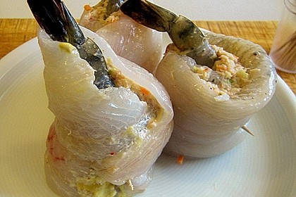 Schollenr&ouml;llchen mit Garnele und Schmorgem&uuml;se in Wei&szlig;weinsauce 4