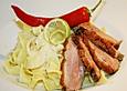 Bandnudeln mit Kokosmilchsauce und Entenbrust