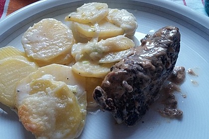 Straußensteak mit Pfeffersoße, mit Cognac flambiert 4