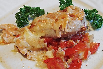 H&auml;hnchenbrust auf Tomate, &uuml;berbacken