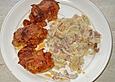 Ausgel&ouml;ste H&auml;hnchenbatzen mit Champignon - Rucola - Speck - Tagliatelle
