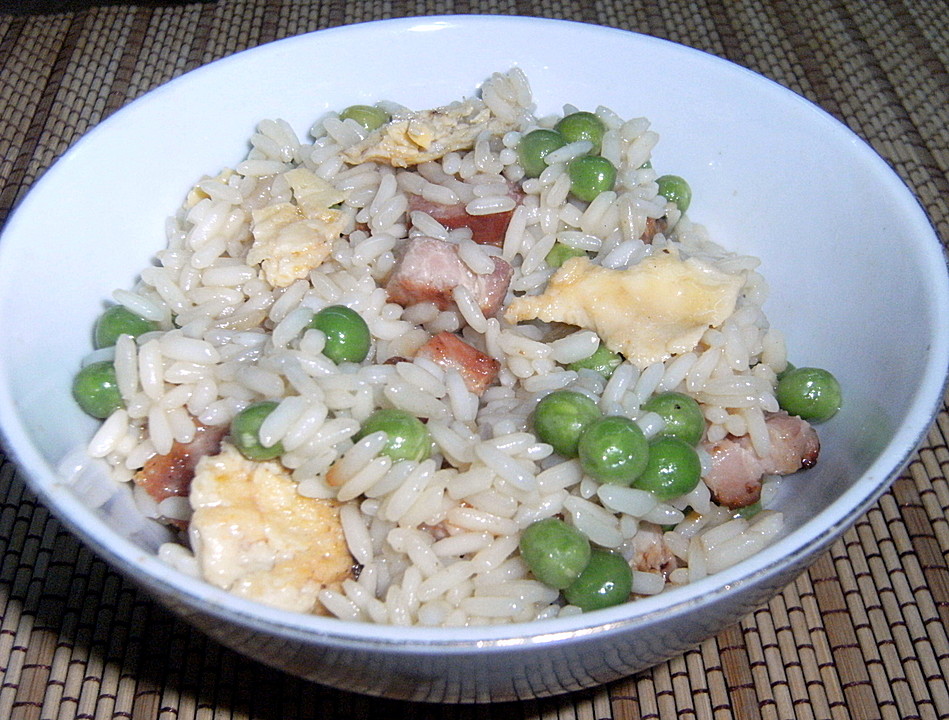 Gebratener Reis mit Ei und gekochtem Schinken (Rezept mit Bild ...