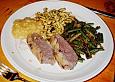Hirschr&uuml;ckenfilet mit Birnen - Kartoffeln - Preiselbeer - Kruste