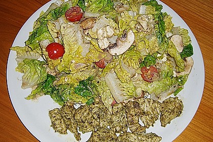 Bunter Salat mit Schnitzelstreifen in Pesto - Marinade