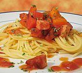 Paprika - Geschnetzeltes mit Leberk&auml;se (Bild)