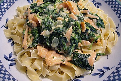 Spinat - Lachs - Sahne - Sauce auf Spaghetti