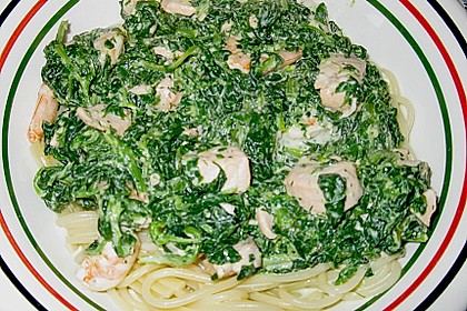 Spinat - Lachs - Sahne - Sauce auf Spaghetti 1