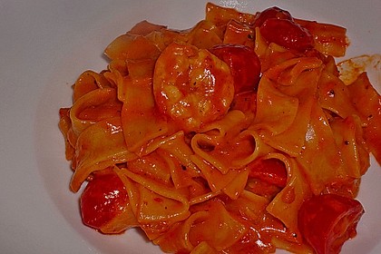 Garnelen in fruchtig, scharfer Sauce auf Nudeln 10