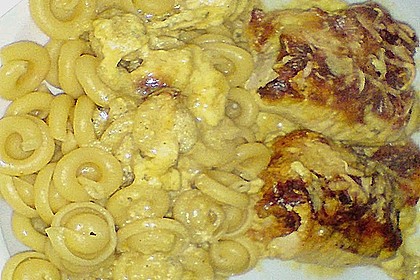 &Uuml;berbackene Curry - Senf - Schnitzeltaschen