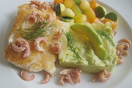 Blauleng und Krabben mit Apfel - K&uuml;rbis - Zucchini - Kugeln und Kartoffel - Avocado - P&uuml;ree 5
