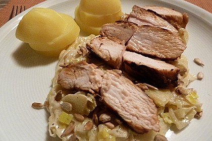 Hähnchenbrustfilet asiatisch mariniert auf Apfel - Porreegemüse 3