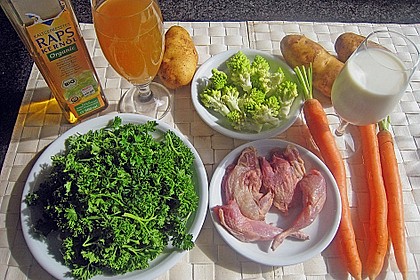 Wachtel an Petersilien - Kartoffelcreme mit M&ouml;hren und Romanesco