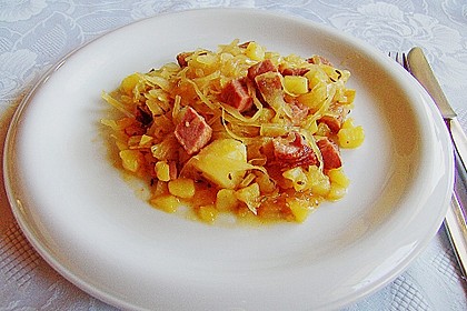 Sauerkraut - Kasseler - Kartoffel - Pfanne mit Ananas 7