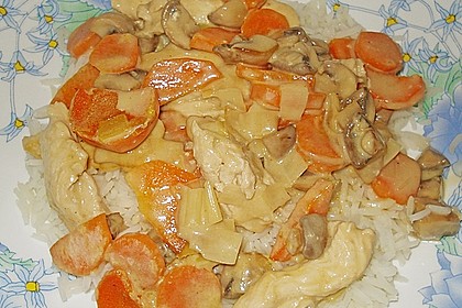 H&auml;hnchengeschnetzeltes mit Champignons und M&ouml;hren 3