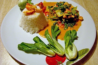Flusskrebscurry mit Thai - Auberginen und Pak Choi