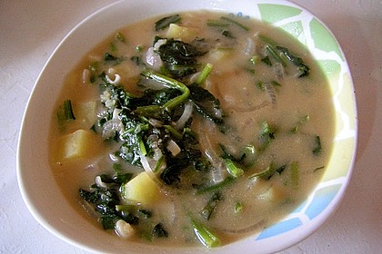 Kartoffelsuppe mit Zwiebeln und Spinat 5