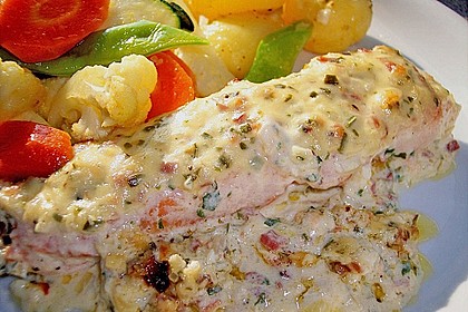 &Uuml;berbackene Lachsfilets