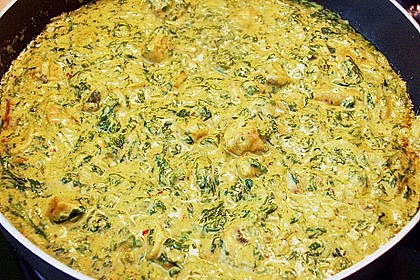 Urmelis Bratwurstb&auml;llchen in Spinat - Curry - Kokos - Sauce