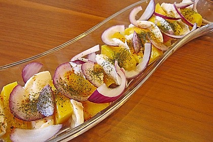 Büffelmozzarella mit Mangoscheiben und fruchtigem Dressing 15