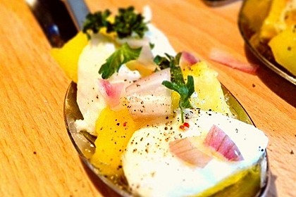 Büffelmozzarella mit Mangoscheiben und fruchtigem Dressing 4
